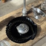 Pair of vintage black glass shell dishes D32 and D26
