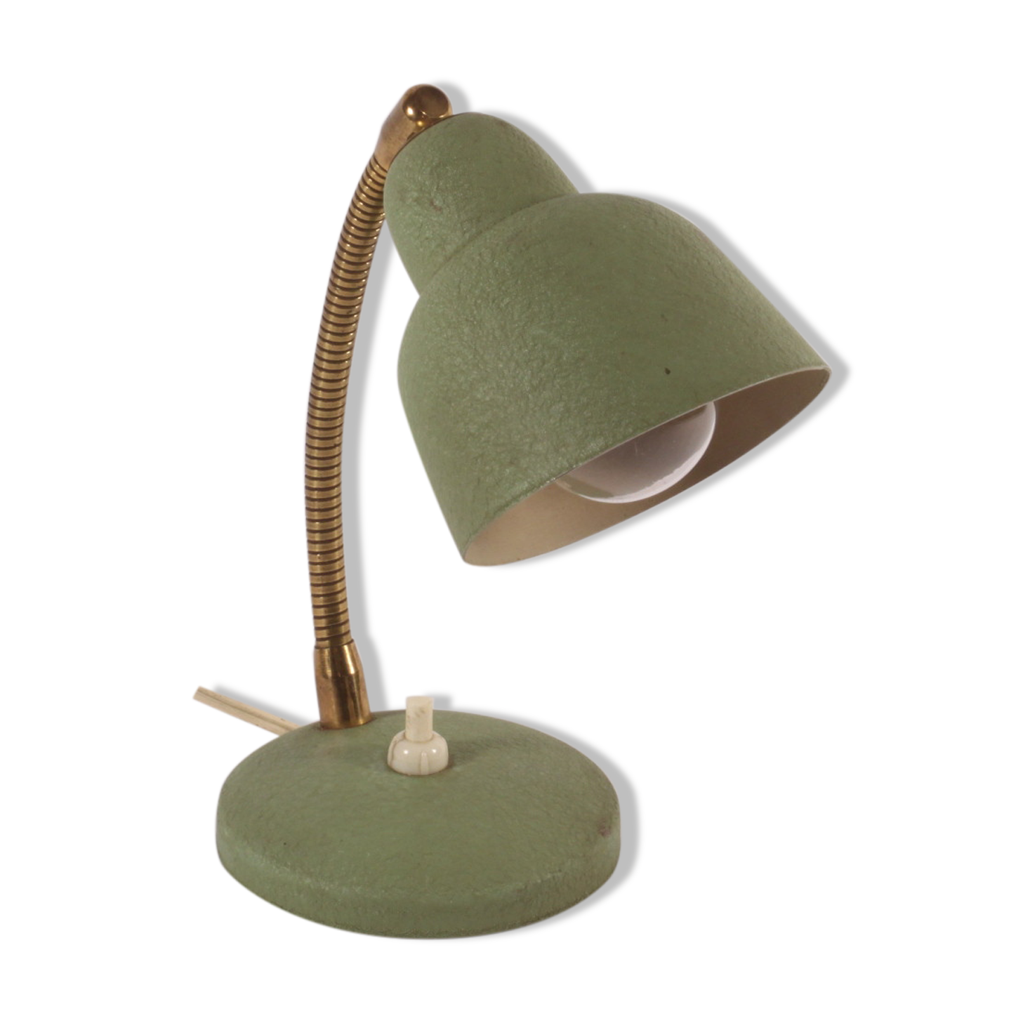 Flexible brass and green metal bedside lamp, 1950s.