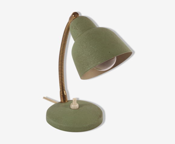 Lampe de chevet flexible en laiton et métal vert, années 1950 | Selency
