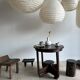 Suspension en rotin et lin naturel japonisante en forme de goutte