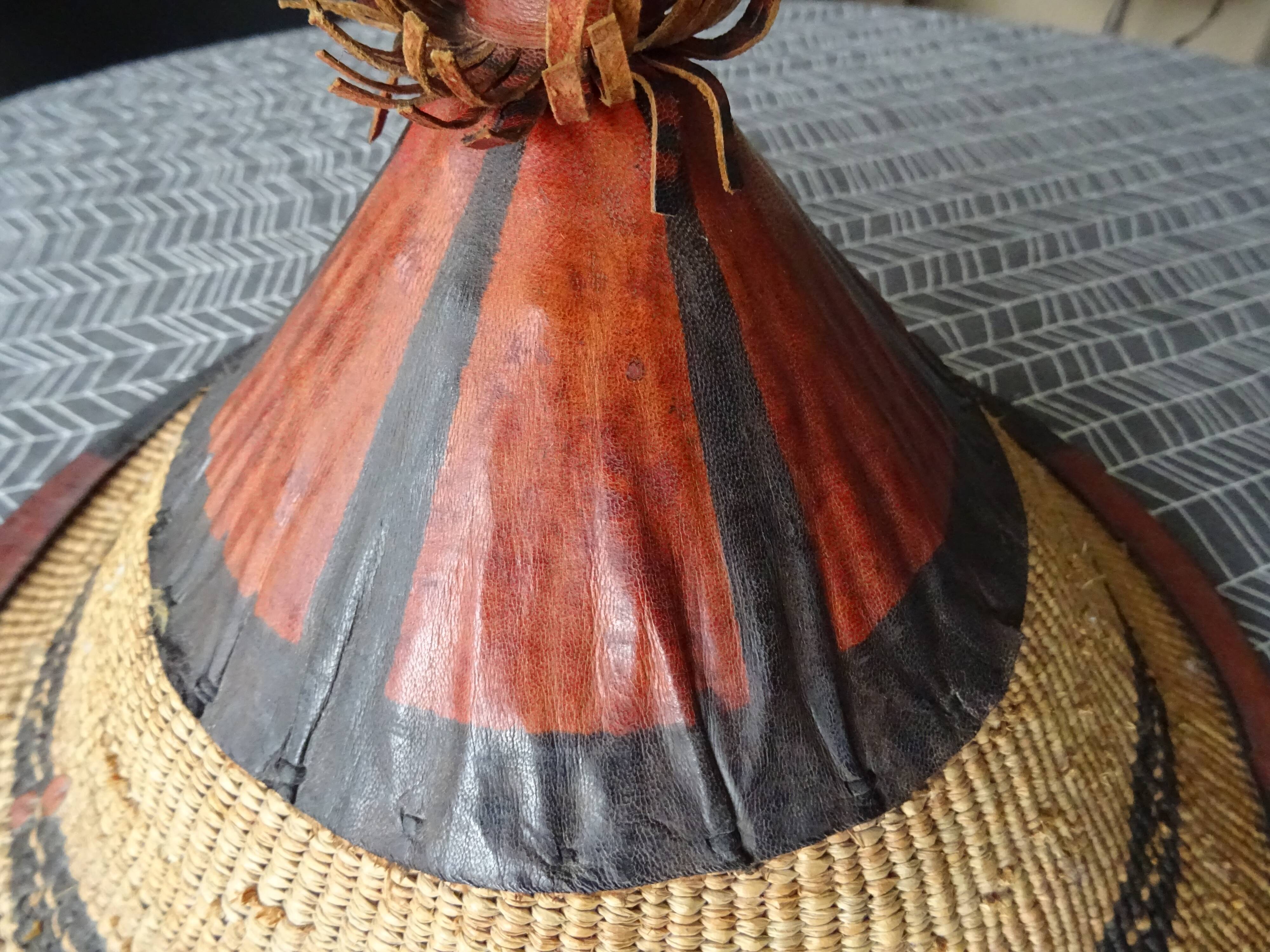 Berber hat ethnic art basketry and leather