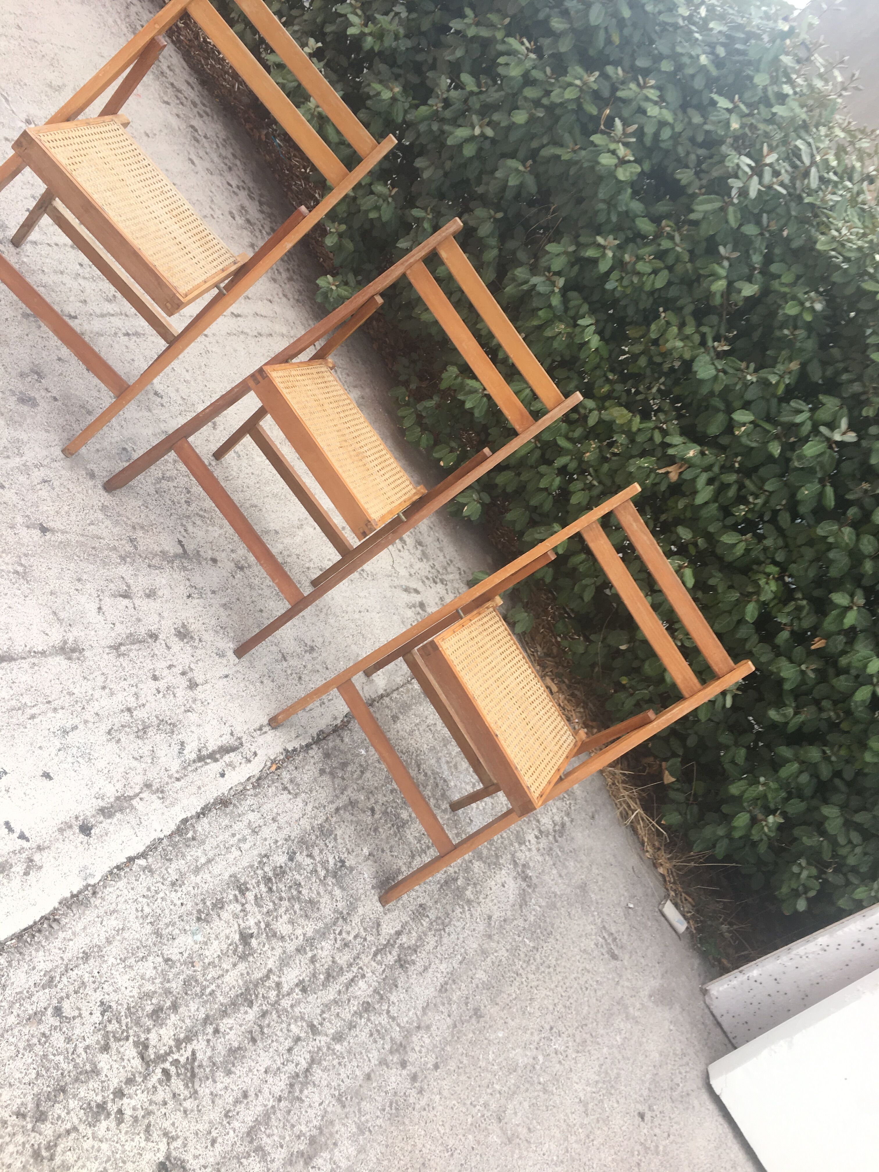 3 wood folding chairs and vintage canning