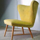 Trio de chauffeuses à oreilles wing chair danoise Elias Svedberg années 50/60 jaune vert