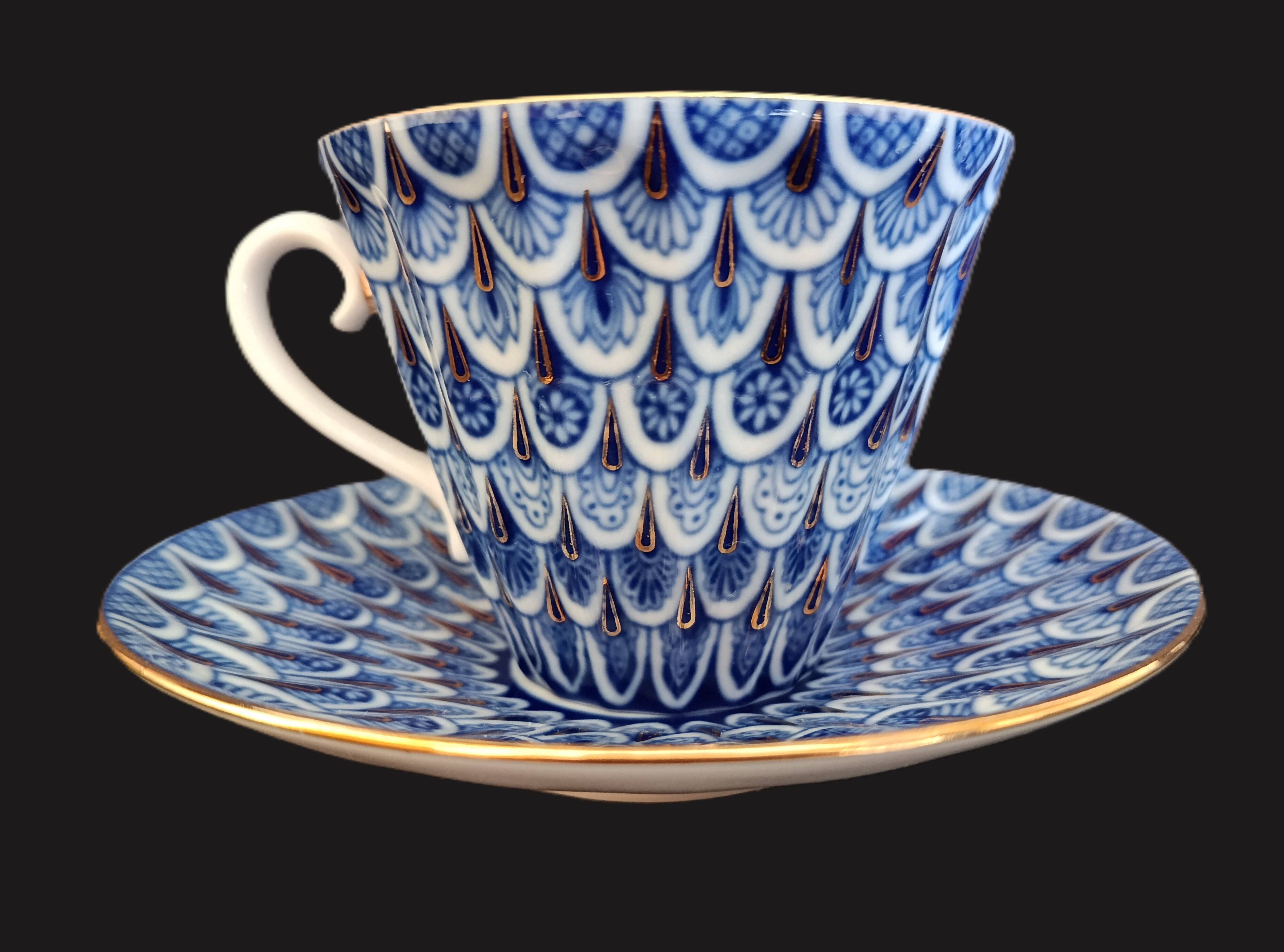 Pair of Russian imperial porcelain cups "Lomonosov" from St Petersburg