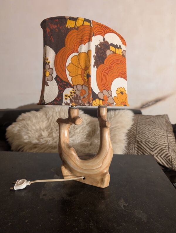 Lampe de Bureau Faux-Bois par Grand-Jean Jourdan pour Vallauris, 1950s