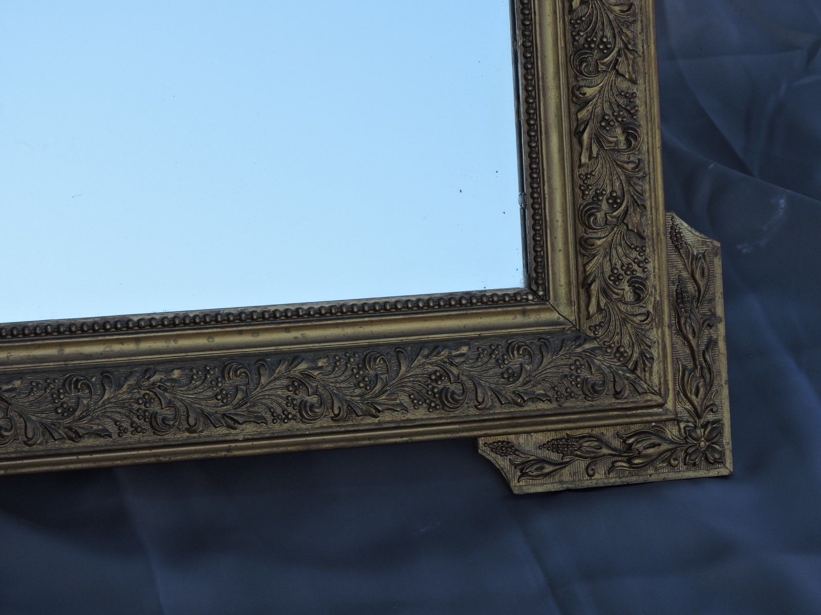 Glass or golden mirror of old fireplace 67x100cm pediment with chimeras