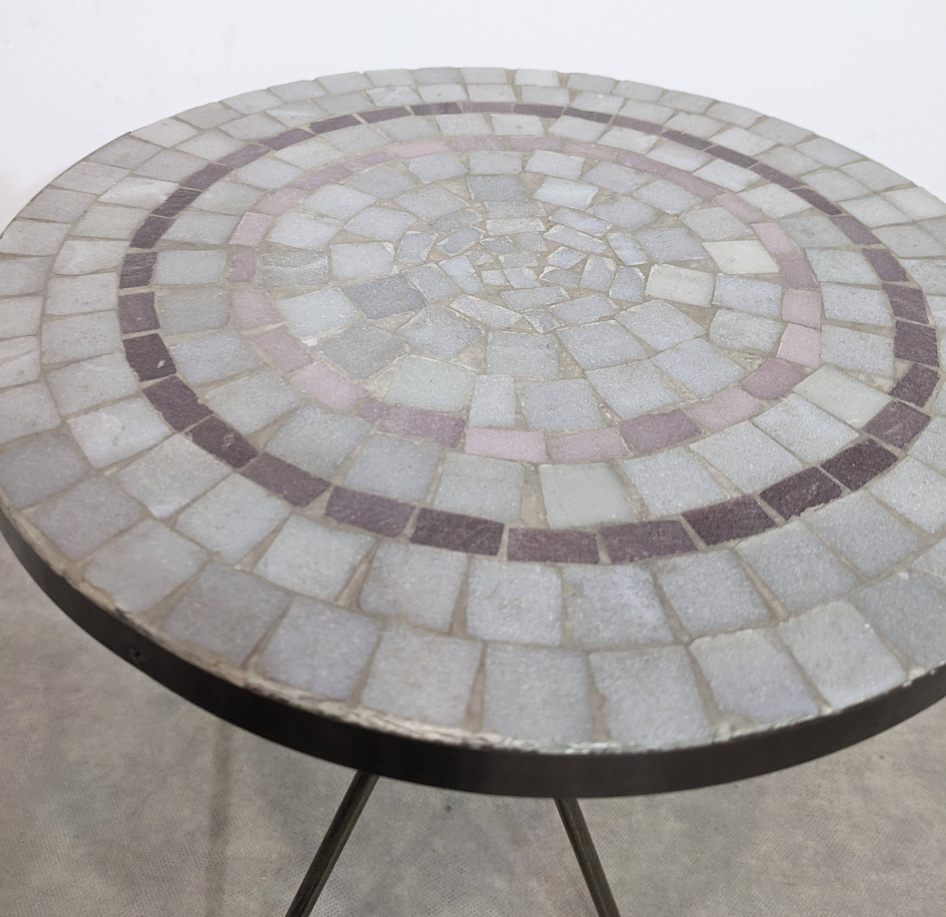 Mid-century mosaic tripod side table
