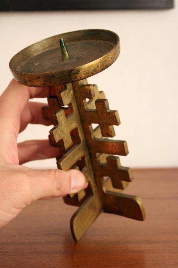 Brutalist vintage heavy brass candle Holder.
