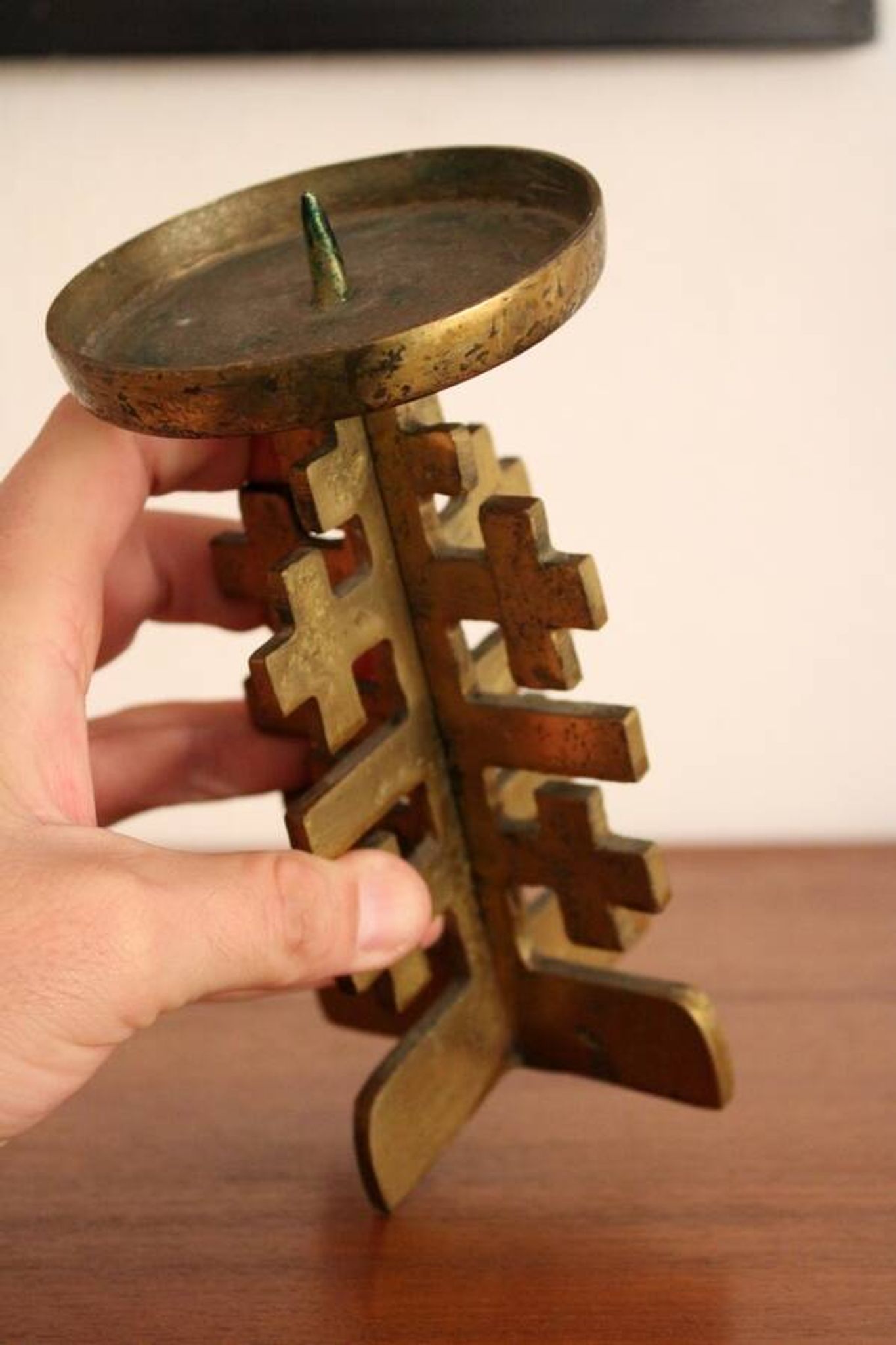 Brutalist vintage heavy brass candle Holder.