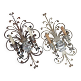 Pair of Silver Wrought Iron And Glass Wall Lights by Banci, Italy, 1940s