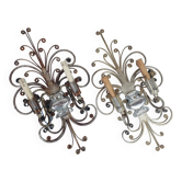 Pair of Silver Wrought Iron And Glass Wall Lights by Banci, Italy, 1940s
