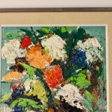 Original Large Swedish Mid-Century Oil on Canvas " Impressionistic Floral Arrangement in a Vase"