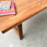 Grande table de ferme brutaliste en hêtre