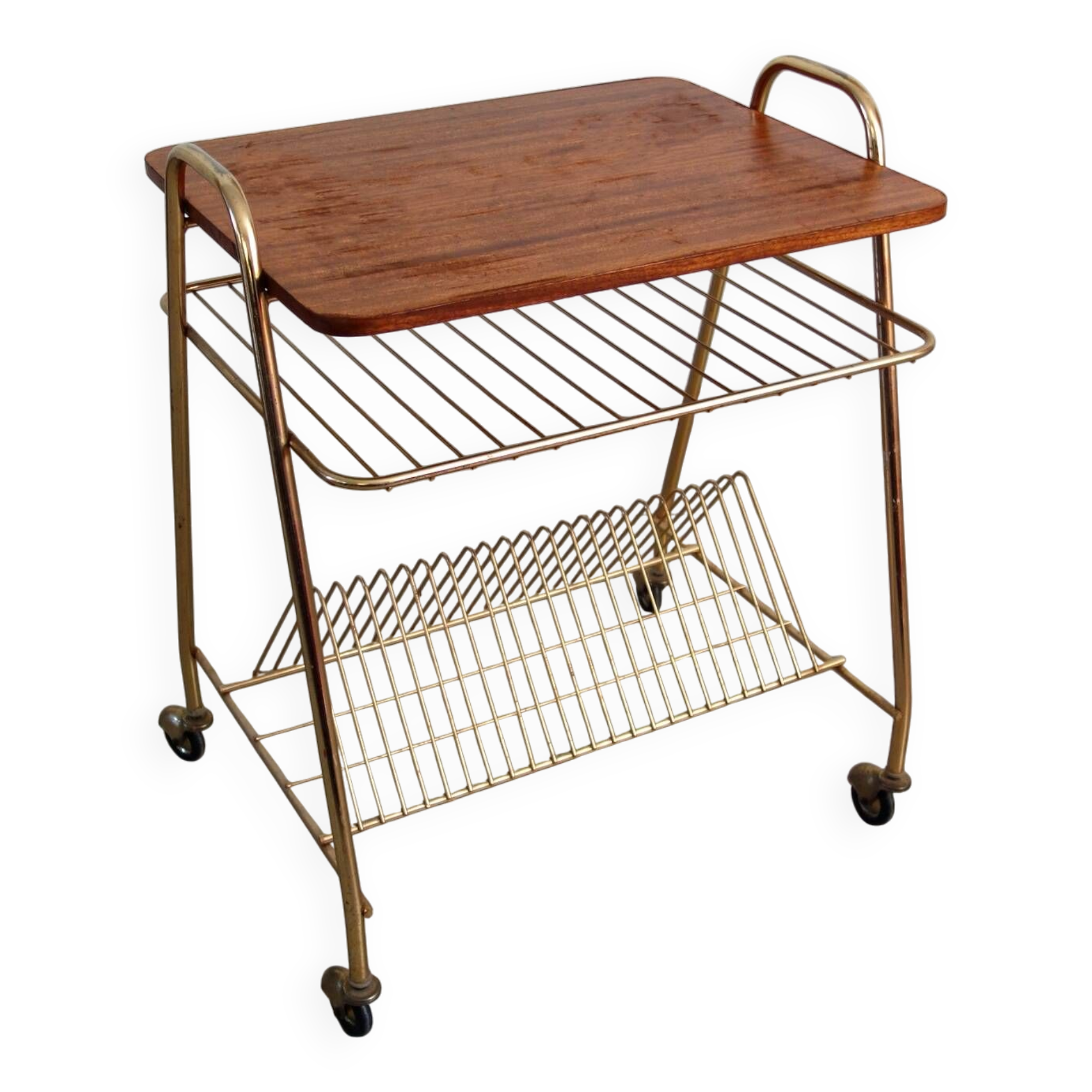 Vintage vinyl and turntable holder serving table