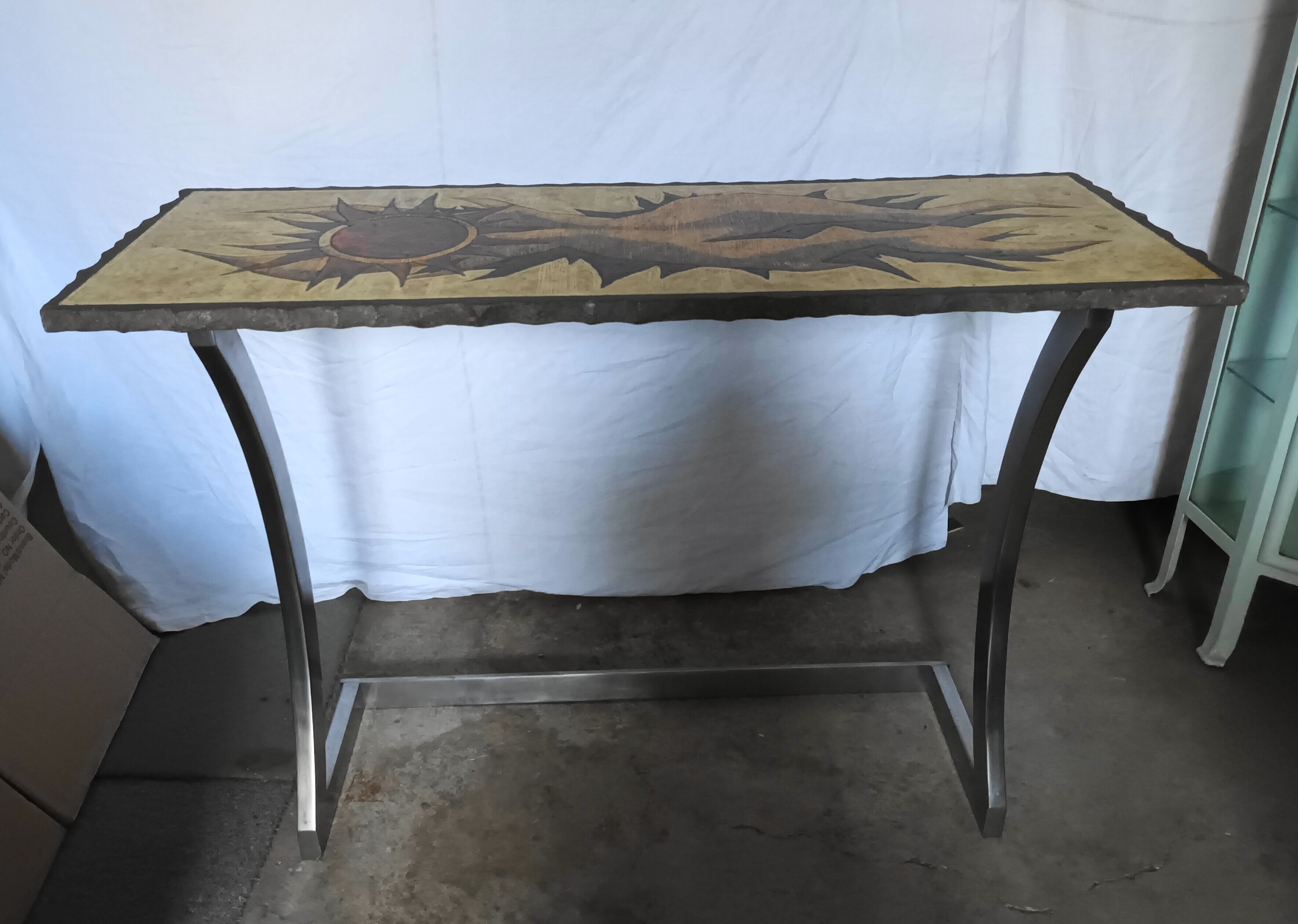 Vintage lava stone console signed Jean Jaffeux