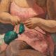 Painting, young knitting woman signed J. Nebesov 30