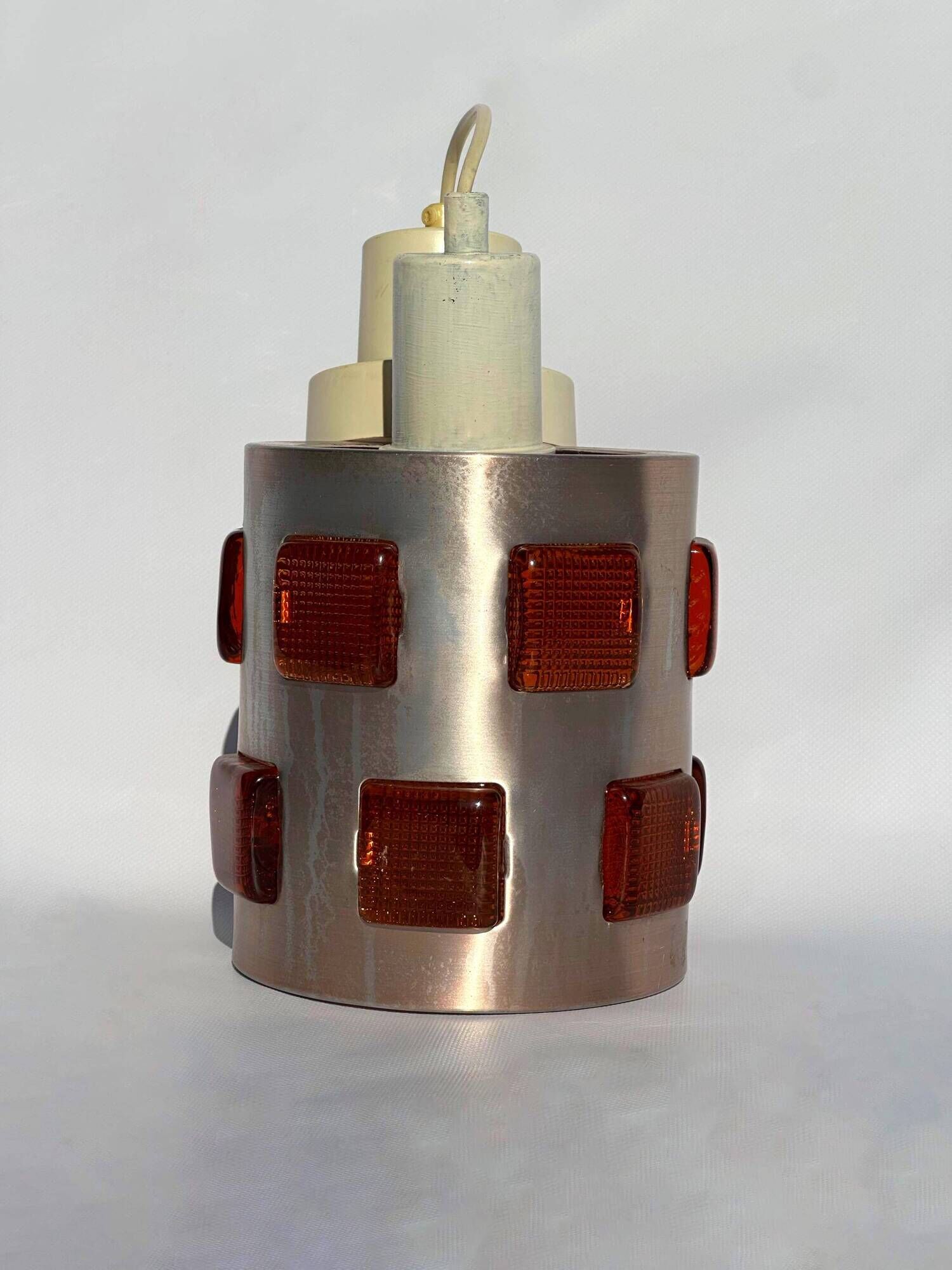 Erik Höglund & Einar Bäckström pendant lamp, red glass inserts, 1970s