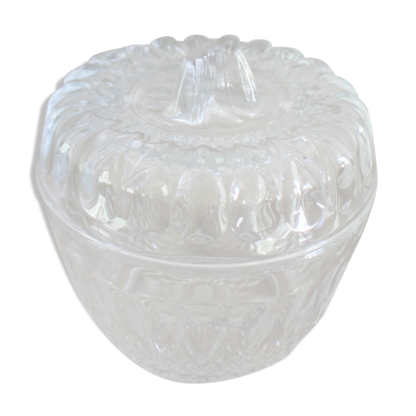 Sucrier rond couvercle verre ciselé citrouille potiron