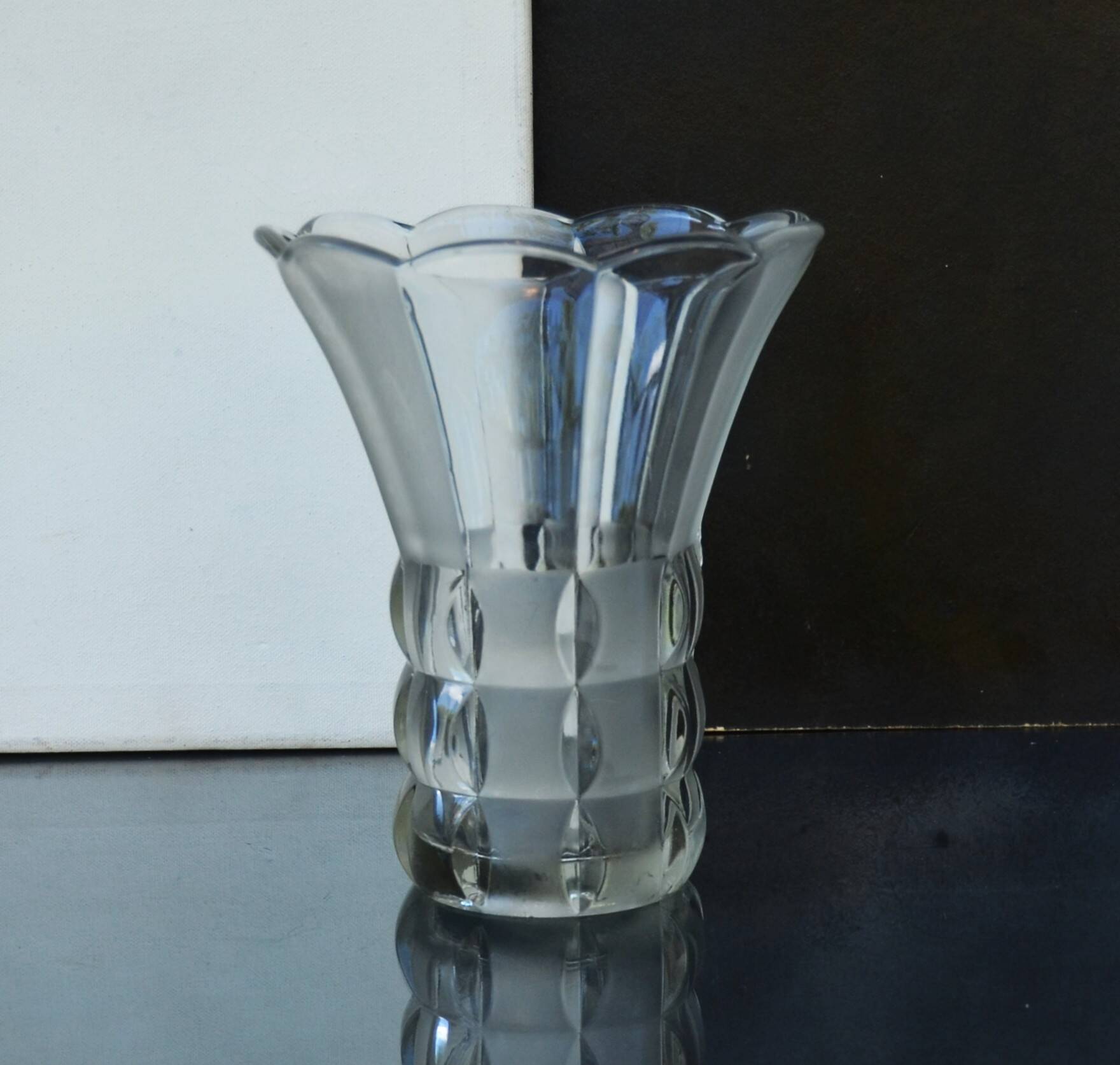 Art Deco Made in Czehoslovakia  Satin and Clear Glass - 22 cm tall