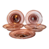 Set of 5 old plates in pink bubbled glass - Artisanat Biot 19cm