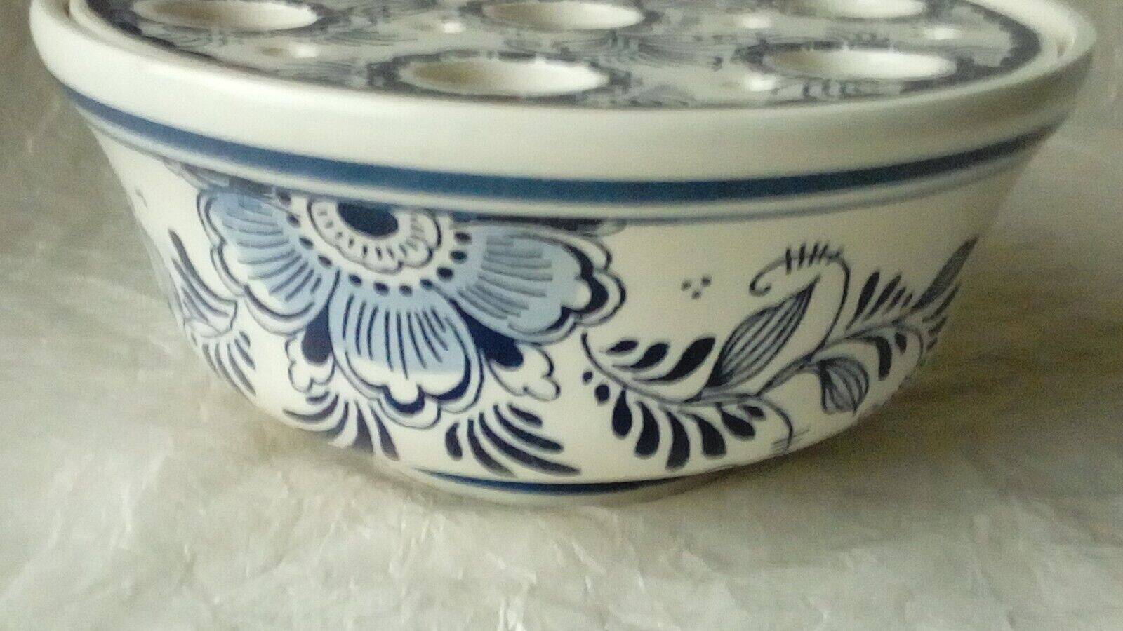 VASE PIQUE FLEURS EN FAIENCE DE DELFT BLUE JUMBO HOLLANDE 16 TROUS