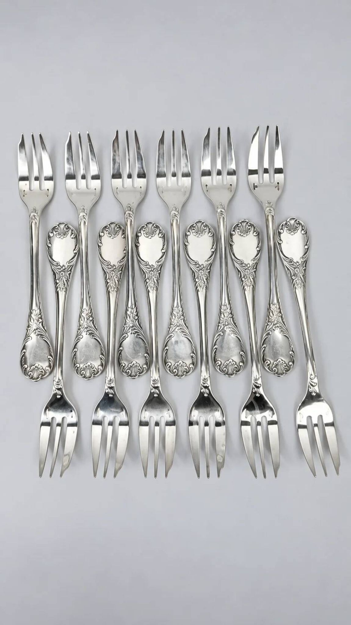 Christofle box of twelve Marly cake forks, silver-plated metal