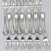 Christofle box of twelve Marly cake forks, silver-plated metal