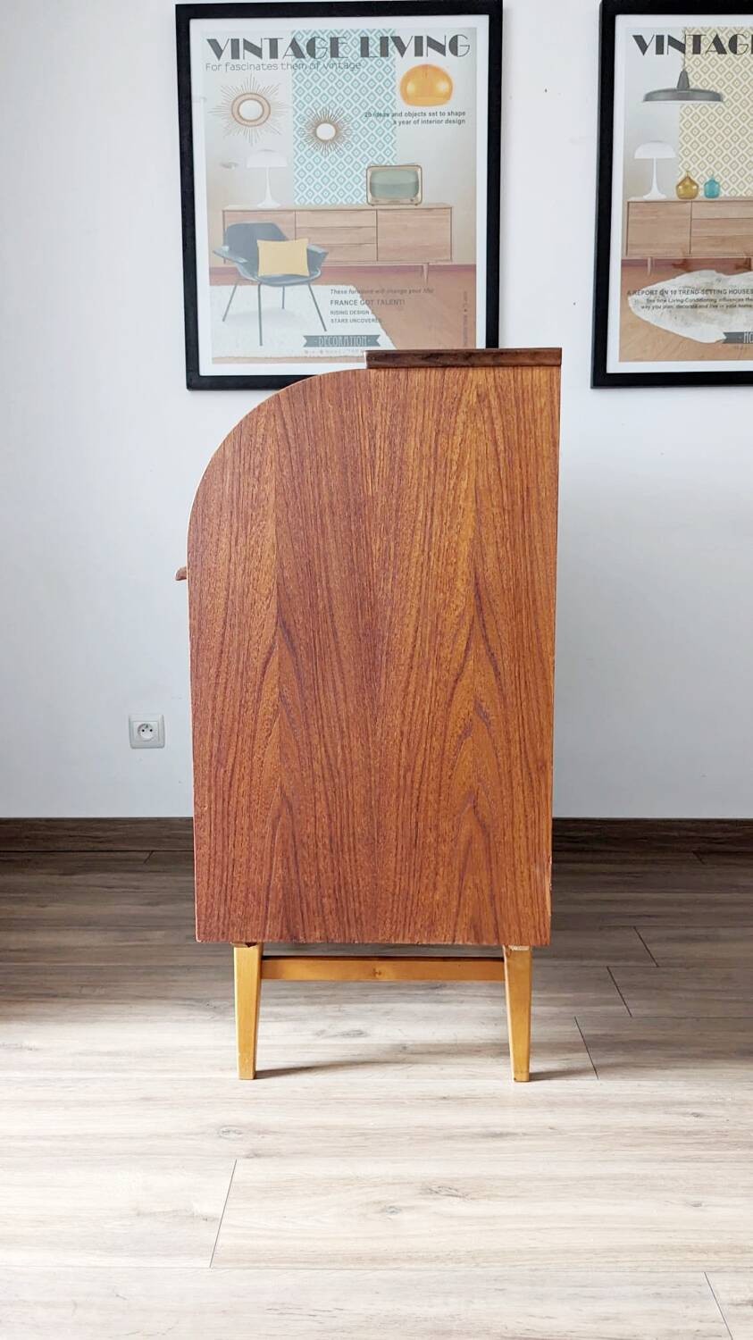 Bureau secrétaire à cylindre teck midcentury