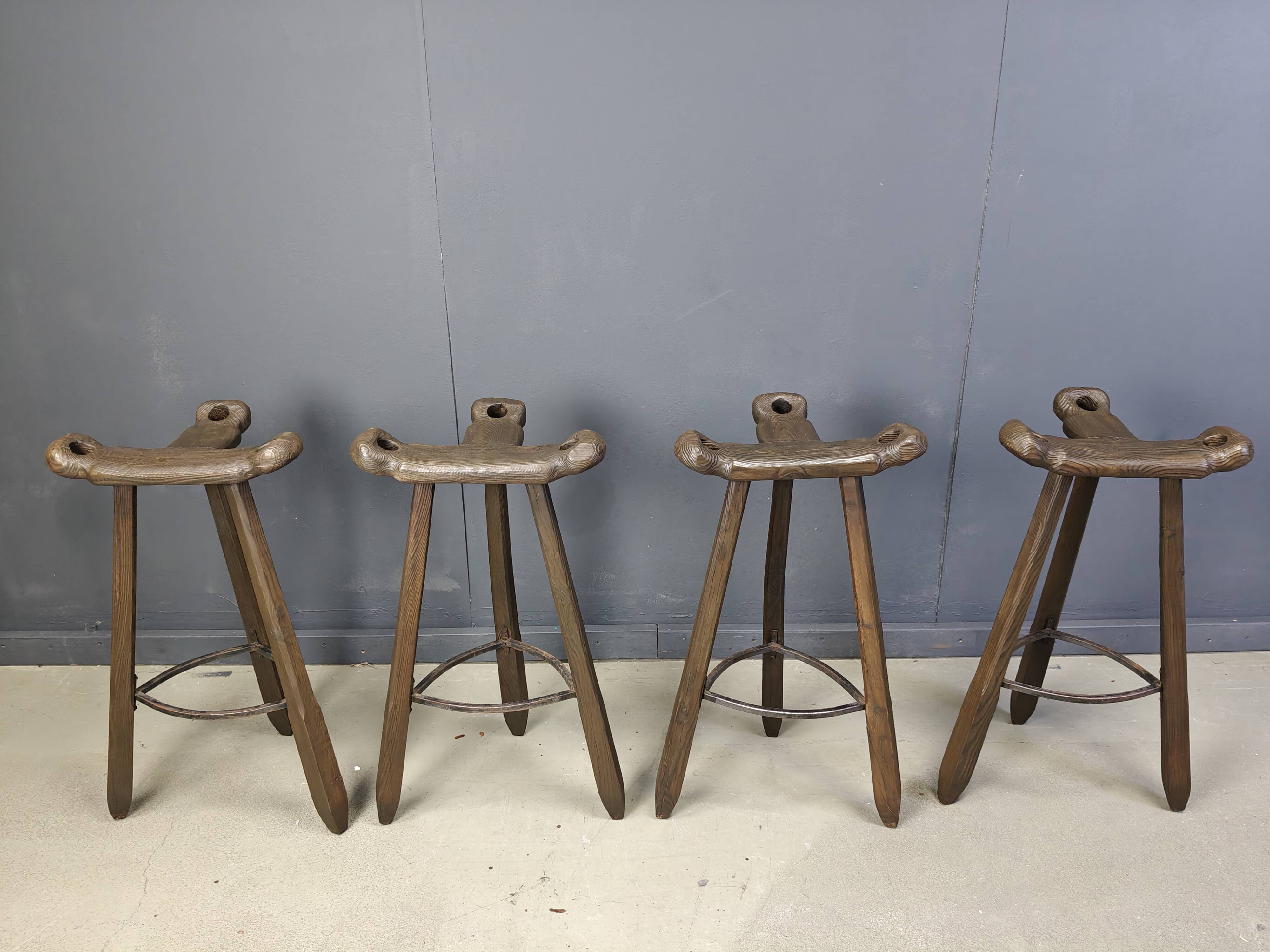 Mid century brutalist bar stools - set of 4, 1960s