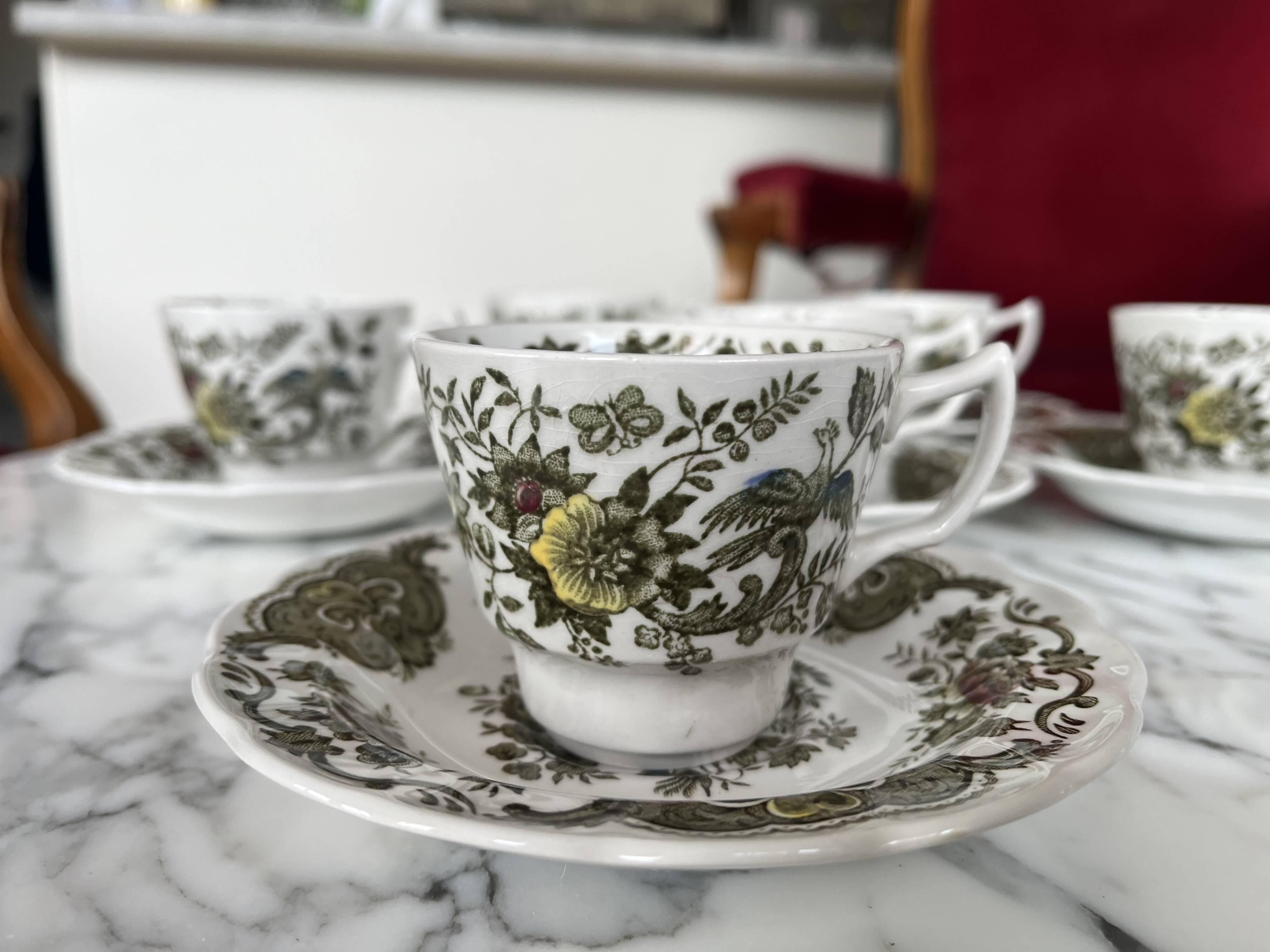 6 Ridgway Staffordshire Windsor teacups and saucers