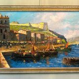 Port In Italy. Oil on panel. 20th century.