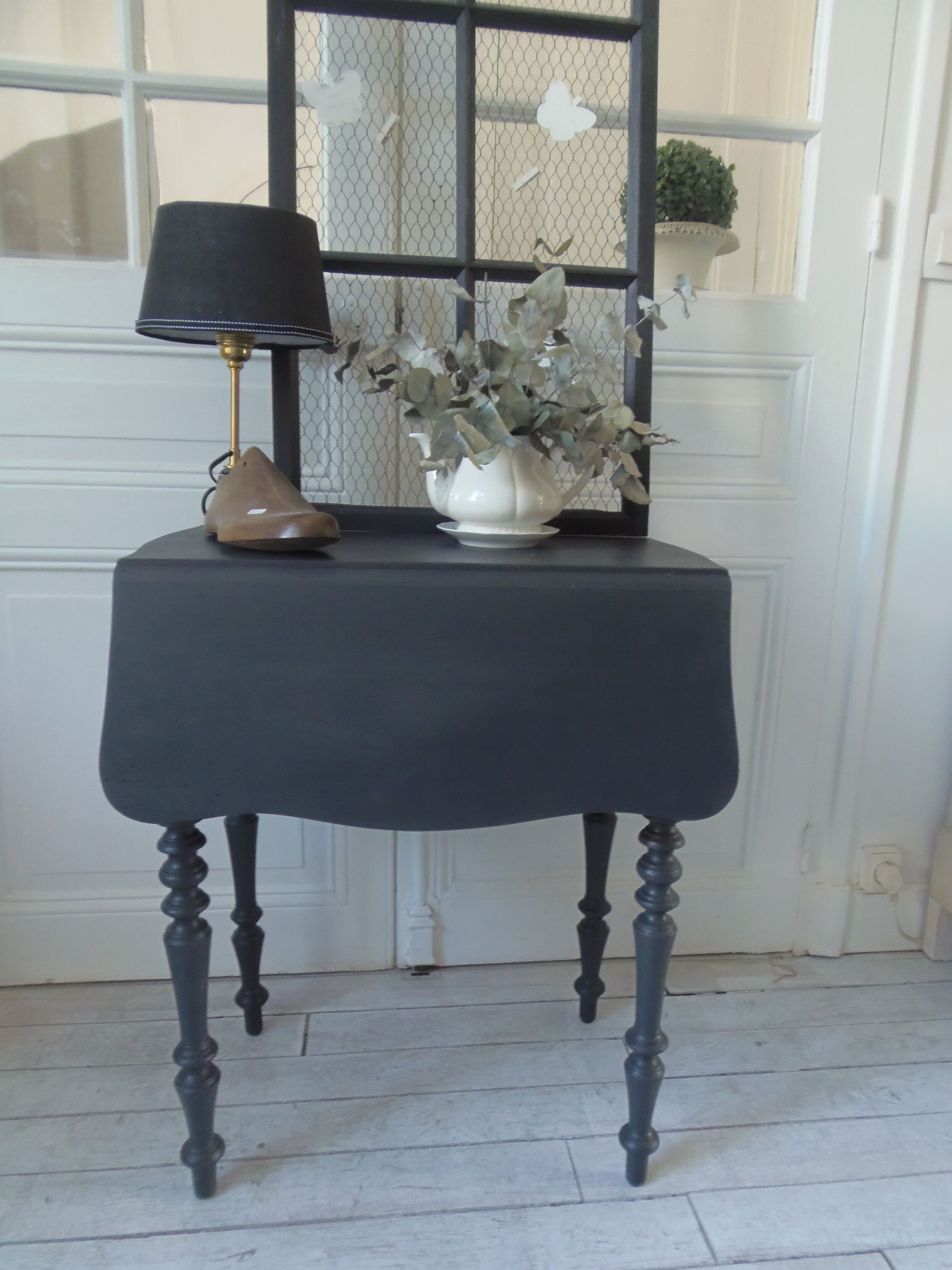 Louis Philippe bedside table with flaps, slate grey