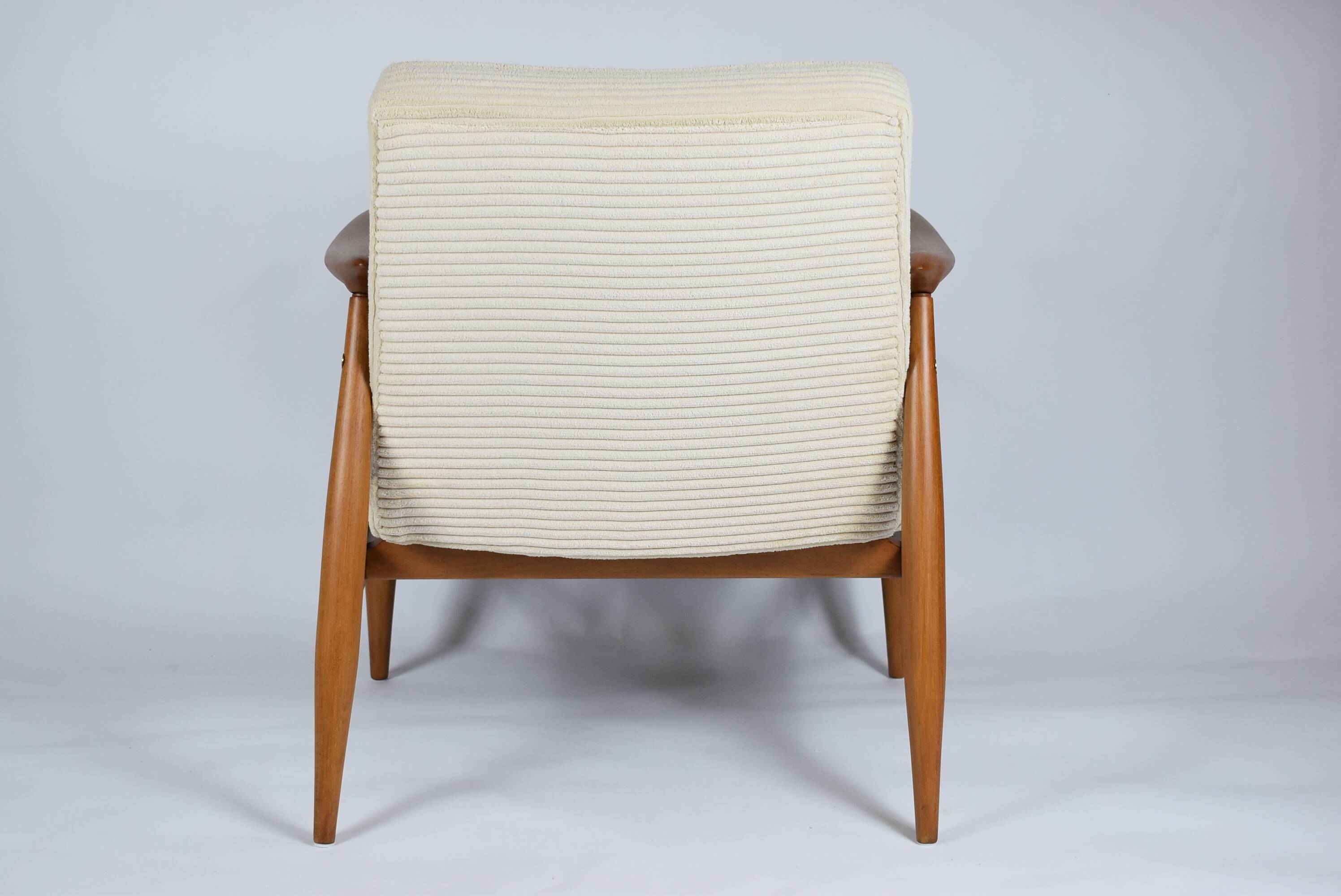 Restored scandinavian armchair "Kedzior", 1960s, cream Cord, teak