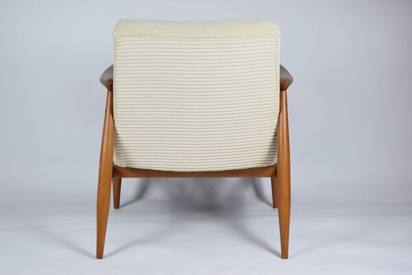 Fauteuil scandinave restauré ''Kedzior'', années 60, corde crème, teck