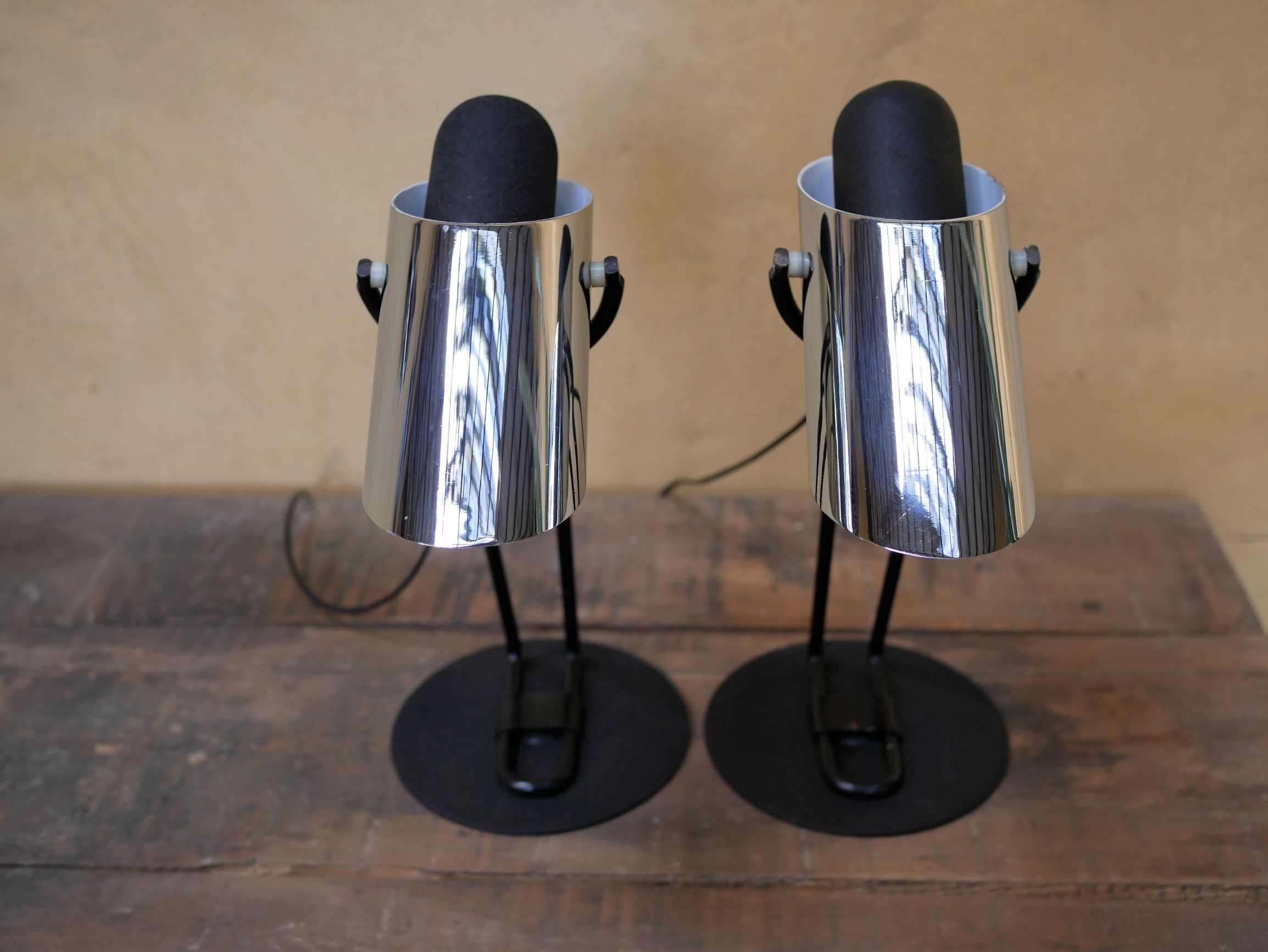 Pair of vintage chrome metal lamps