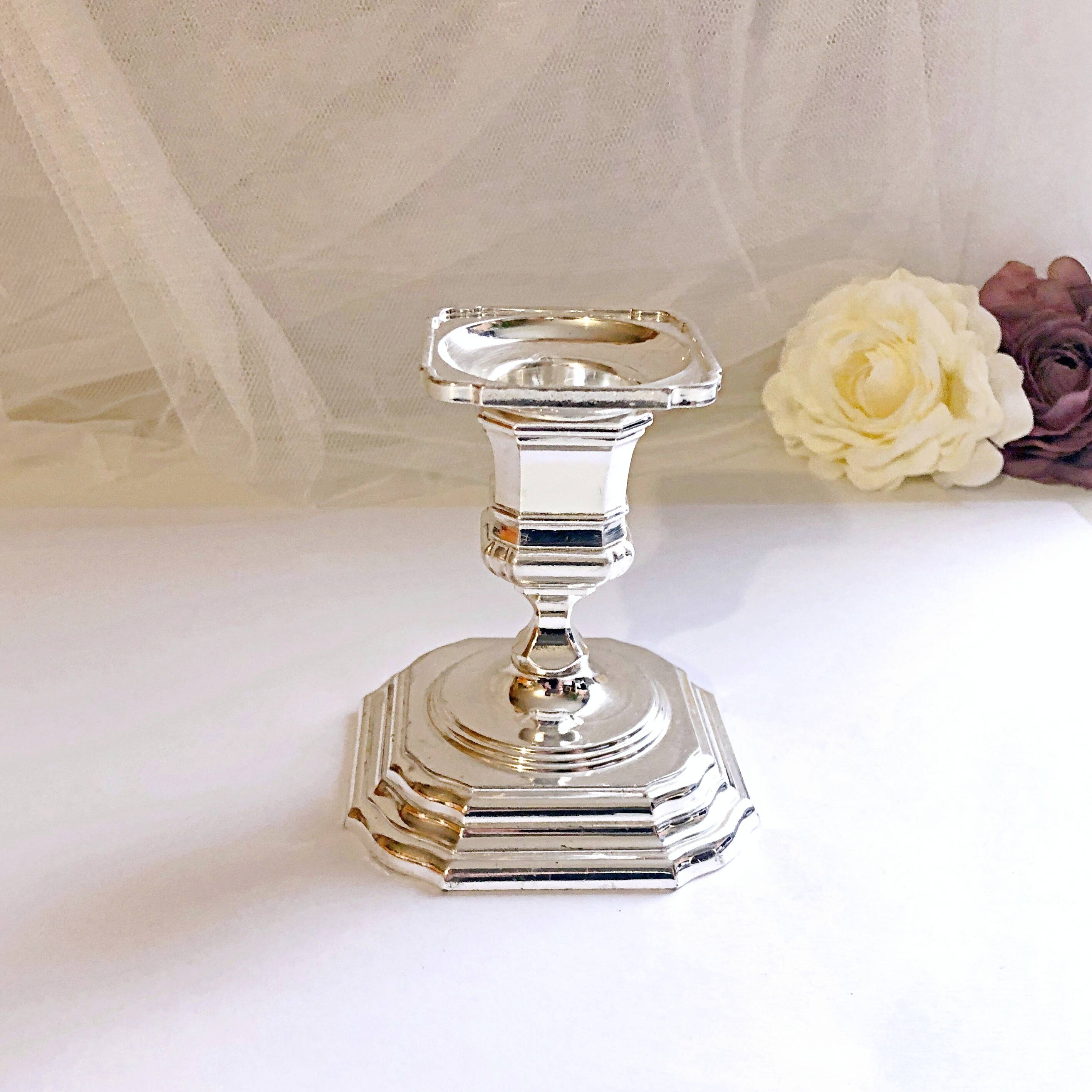Candle holder on silver metal base Regency Style 20th West Germany