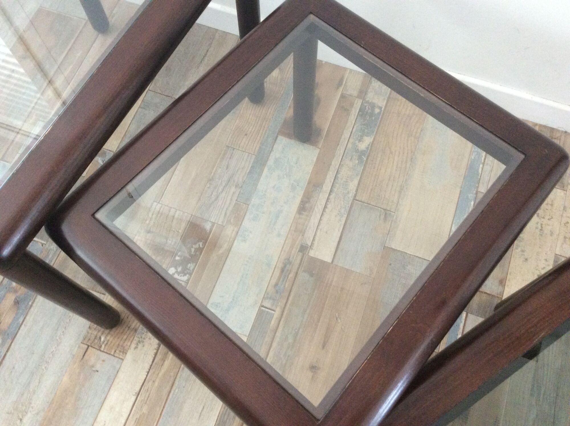 Series of 3 wooden and glass tables from the 70s