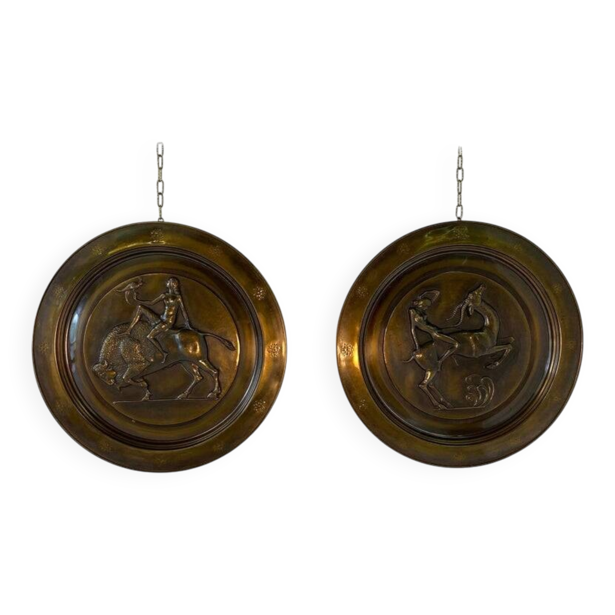 Pair of Italian Art Deco Brass Plate, 1940s