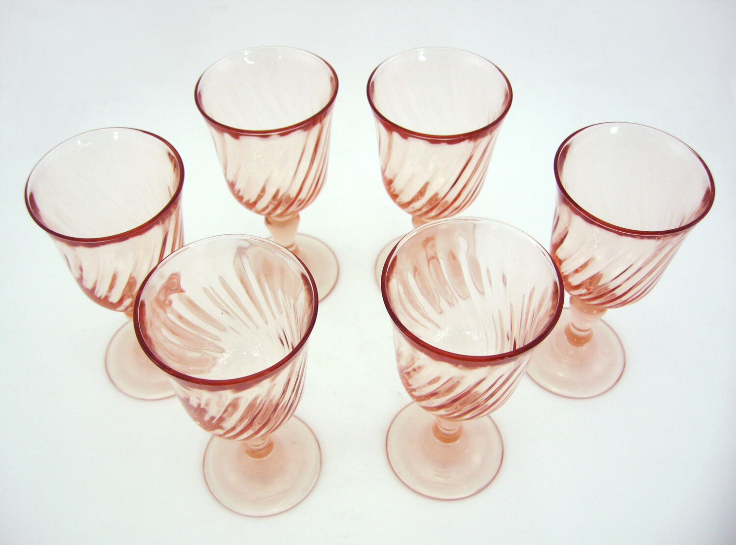 6 Stemmed Glasses In Powder Pink Twisted Glass Rosaline Luminarc Arcoroc France Vintage 80s Selency