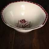 Large Sylvia Digoin Sarreguemines red flower Art Deco salad bowl
