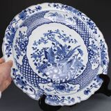 Qing dynasty kangxi style blue and white flower and bird painting plate chinese palace gifts