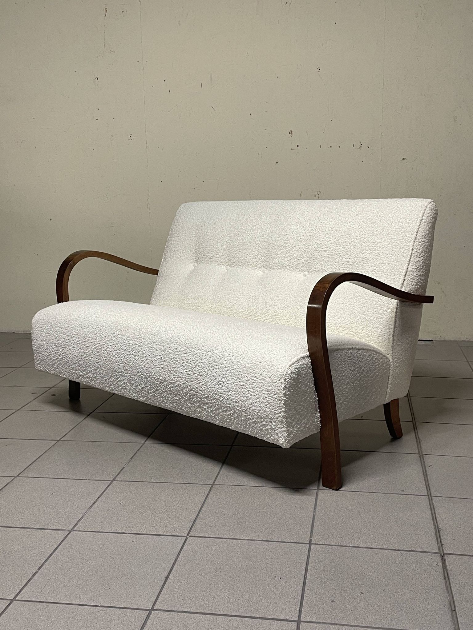 1940s Sofa in Wood and Boucle Fabric, Italian Production