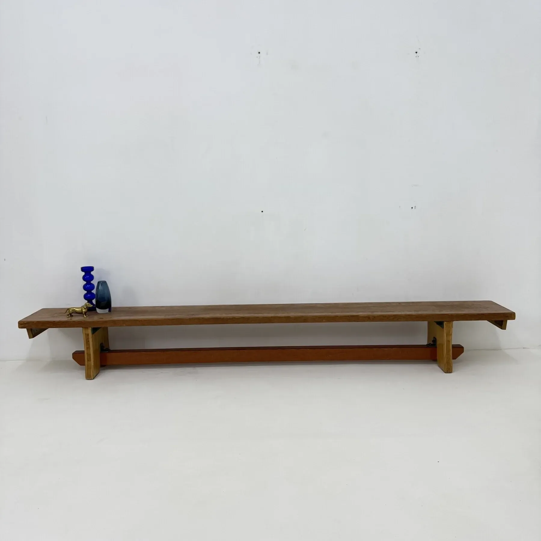 Vintage solid wooden school bench, 1970s