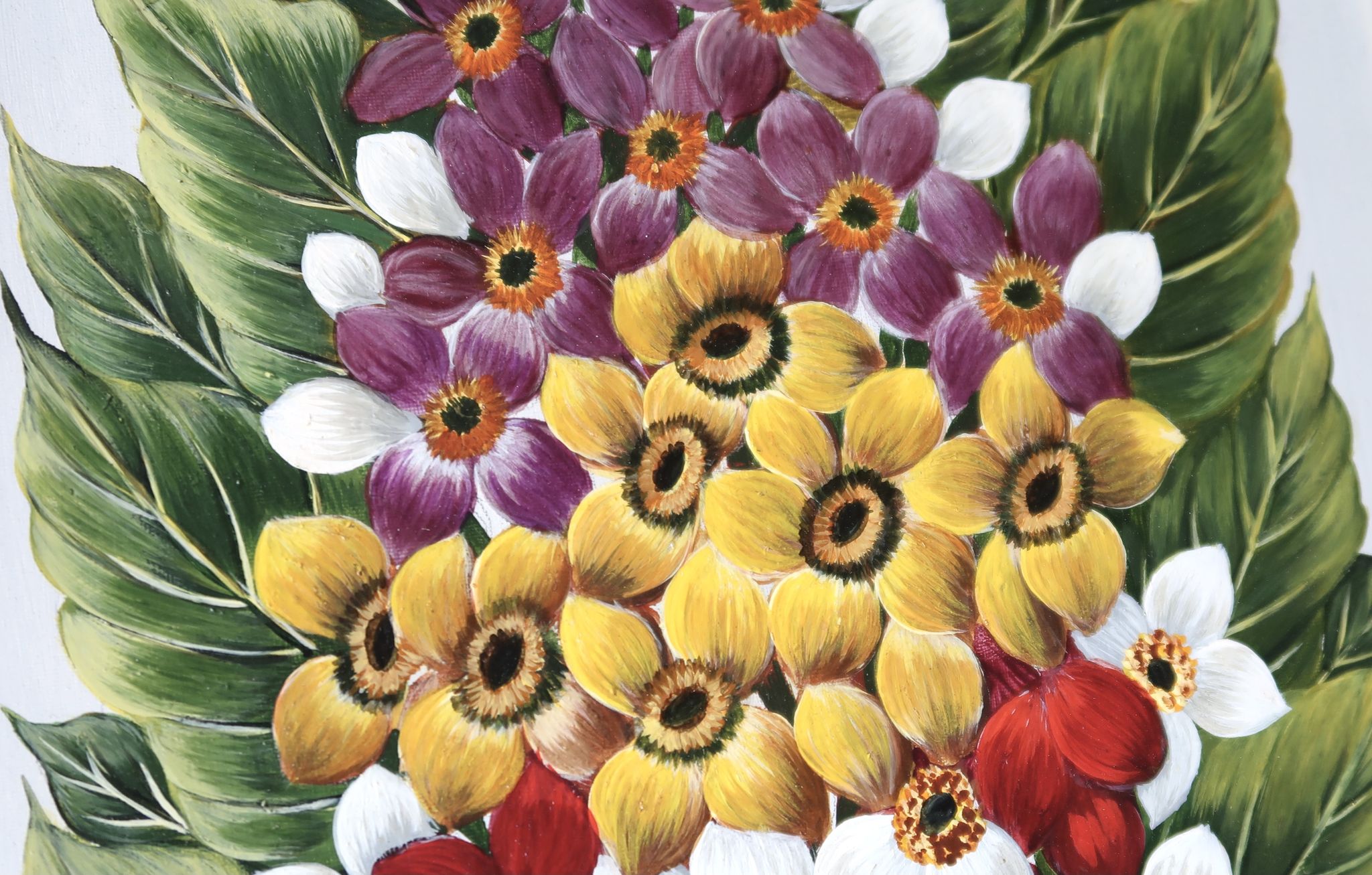 Painting, signed oil painting, flowers, 60s