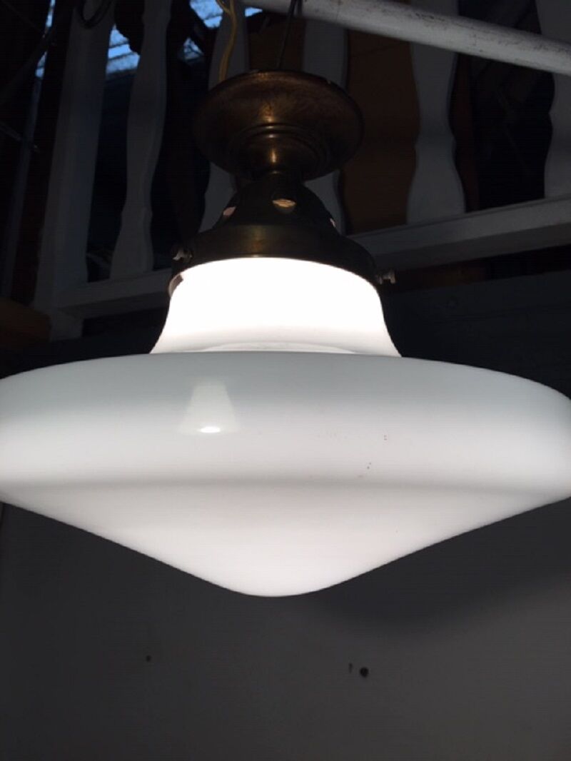 Ancient copper and opaline 1960 ceiling lamp