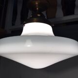 Ancient copper and opaline 1960 ceiling lamp