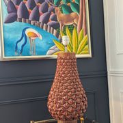 Large vintage woven lamp base in Riviera/Boho style from the 1970s.