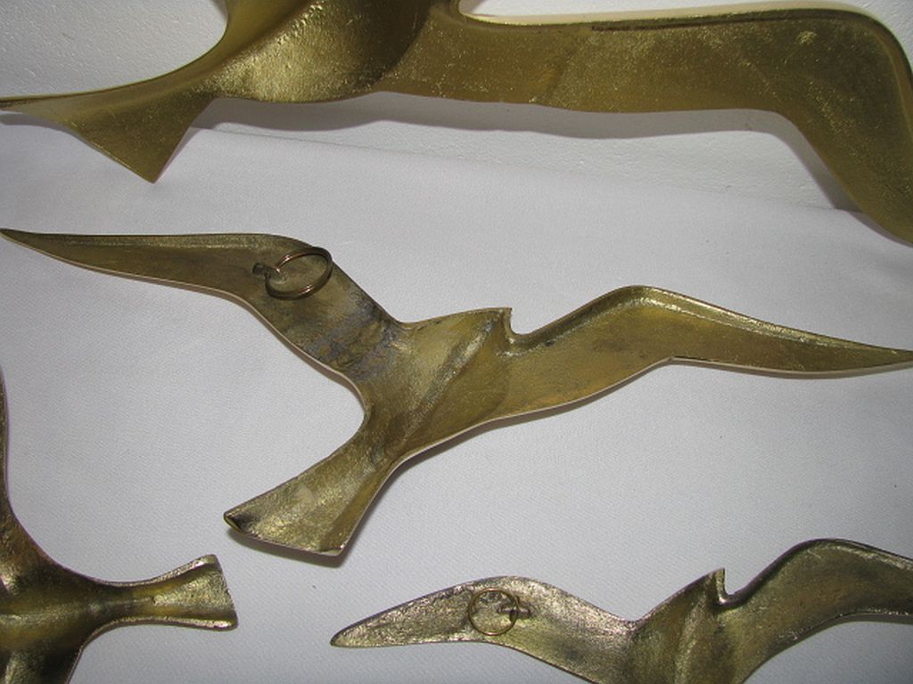 Wall Decoration Set 4 X Seagull / Swallow / Bird. Brass 70 / 80s