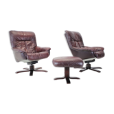 Scandinavian Leather Armchairs / Lounge Chairs, With footres 1970s, Finland