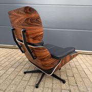 Vitra Eames Lounge chair XL + Ottoman, Zwart leder & Santos Palissander